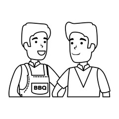 man with bbq apron and boy