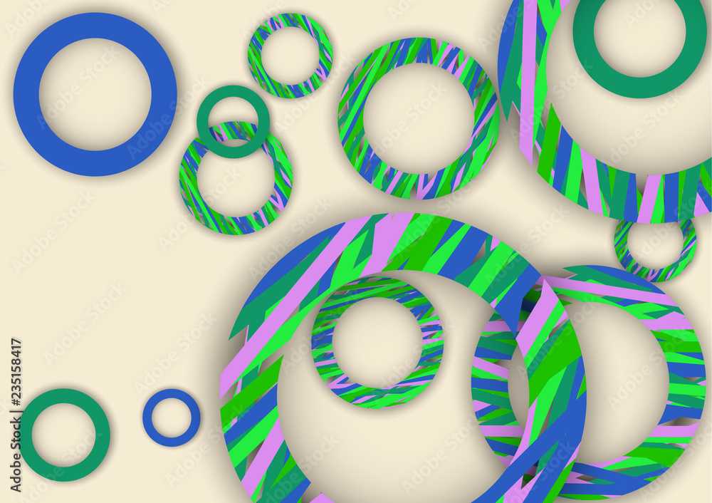 Aufkleber bright abstract background. colored rings with textured stripes with soft shadow on a light backgrou