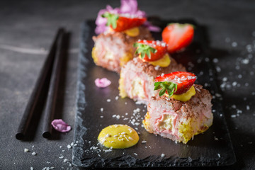 Closeup of sweet sushi made of strawberries © shaiith