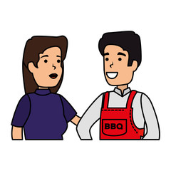 man with bbq apron and woman