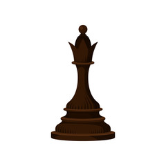 Flat vector icon of dark brown chess piece - king. Wooden figure of strategic board game