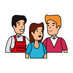 Fototapeta premium man with bbq apron and friends