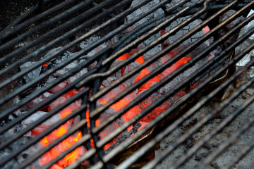 Detail of barbecue with the glowing embers