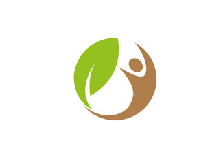 Obraz premium Healthy human nature and leaf in circle logo design