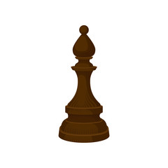 Flat vector of brown wooden chess piece - bishop elephant . Figure of strategic board game. Leisure theme