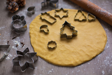 Ingredients and Appliances for Cooking Christmas Cookies and Gingerbread.