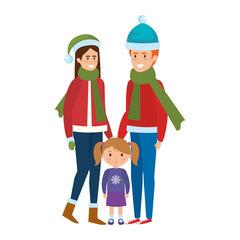 parents couple with daughter with winter clothes