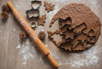 Ingredients and Appliances for Cooking Christmas Cookies and Gingerbread