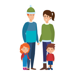 parents couple with kids and winter clothes