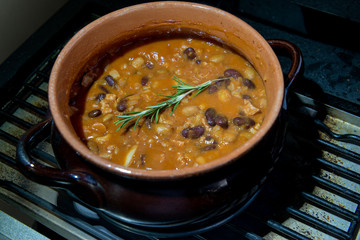 Pot with recipe of texan beans