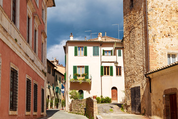Fototapeta na wymiar Street in the town of San Quirico d'orcia, Tuscany, Italy