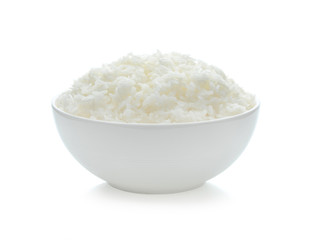 rice in bowl isolated on white background.