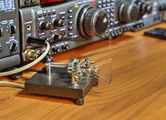 Modern high frequency radio amateur transceiver closeup