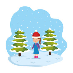 little girl with winter clothes in snowscape