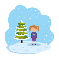 little girl with winter clothes in snowscape