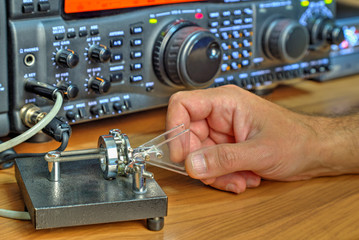 Modern high frequency radio amateur transceiver closeup