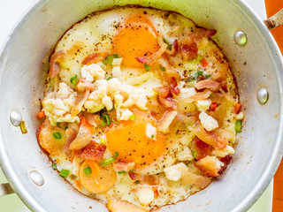 Eggs in pan for breakfast