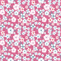 Vector Red and Blue Flower Mix on Pink Seamless Background Pattern Design. Perfect for fabric, wallpaper, stationery and scrapbooking projectsa