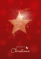 Merry Christmas gold glitter star greeting card