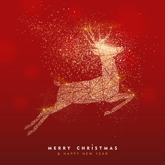 Merry Christmas gold deer glitter greeting card © Cienpies Design
