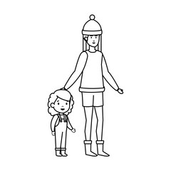 mother and daughter with winter clothes