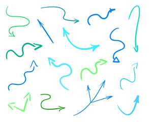 Set of colored infographic elements on isolated background. Hand drawn pointers on white. Colorful arrows. Line art. Set of different signs