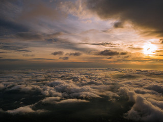 Fototapeta premium Beautiful Sunrise Sky with Sea of the mist of fog in the morning on Khao Luang mountain in Ramkhamhaeng National Park,Sukhothai province Thailand