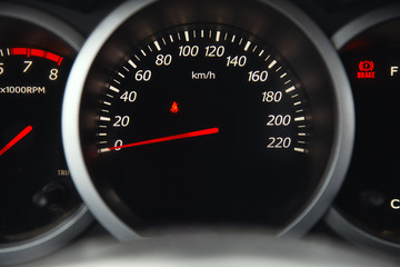 Fototapeta premium The dial of the speedometer in a car closeup.