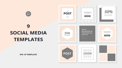 Square web banners for social media. Post layout templates.