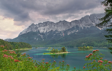 holiday lake eibsee in austria in the summer with nice colours and mountain background