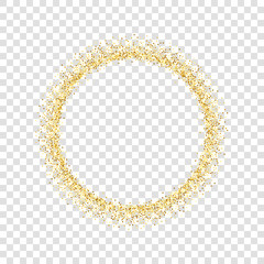 Gold circle glitter frame. Golden confetti dots round, white transparent background. Bright texture pattern for Christmas celebration party, New Year card border. Abstract design. Vector illustration - 235168205