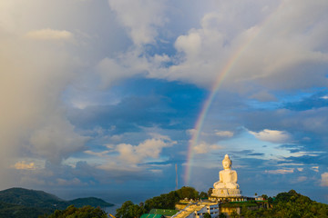 areial view amazing rainbow cover Phuket big Buddha..Phuket Big Buddha is one of the island most important and revered landmarks on the island. © Narong Niemhom