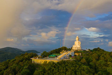 areial view amazing rainbow cover Phuket big Buddha..Phuket Big Buddha is one of the island most important and revered landmarks on the island. © Narong Niemhom