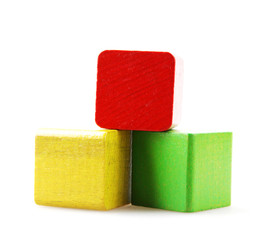 Wooden Building Blocks Isolated On White Background