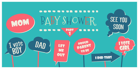 Baby shower party photo booth props vector elements. © kora_ra_123