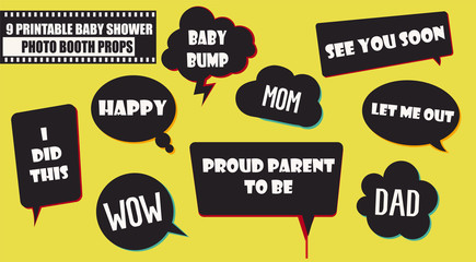 Baby shower party photo booth props vector elements, illustration © kora_ra_123