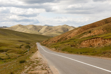 asphalt road Darkhan-Ulaanbaatar in Mongolia