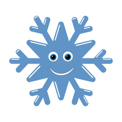 Snowflake smiley baby face. Cute winter blue snow flake, smile, isolated white background. Happy fun character, kid emoticon. Drawing cartoon doodle. Holiday child decoration. Vector illustration