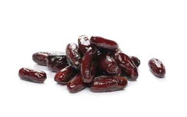 Pile fresh dates isolated on white background, sweet fruit