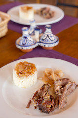 Lamb and onions on rice