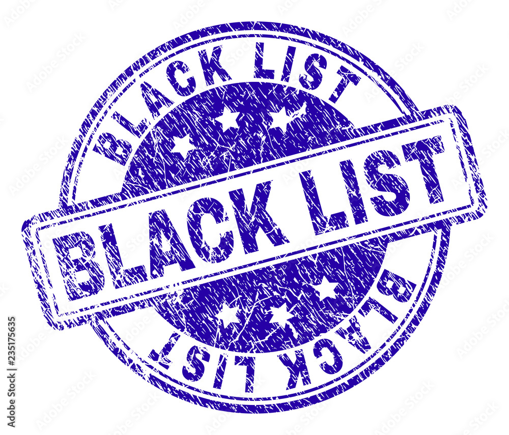 Wall mural black list stamp seal watermark with distress texture. designed with rounded rectangles and circles.