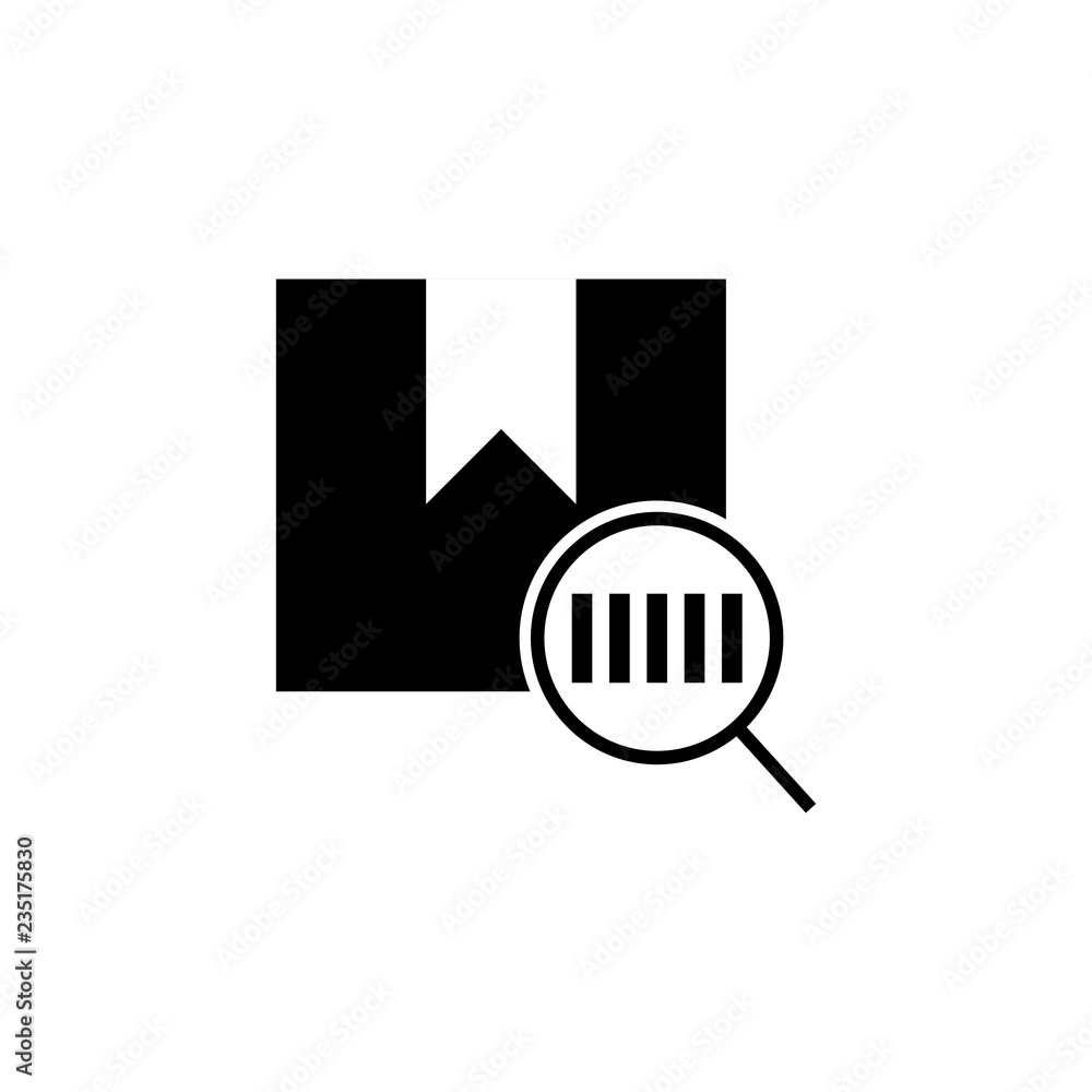 Poster bar code line icon. barcode on box through magnifier glass. delivery concept. can be used for topics