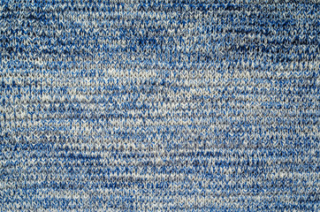 Blue Melange Yarn Sweater Texture. Knitted sweater blank background