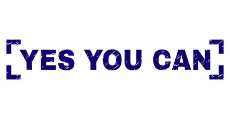 YES YOU CAN caption seal print with grunge effect. Text caption is placed between corners. Blue vector rubber print of YES YOU CAN with grunge texture.