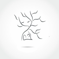 house tree line illustration icon