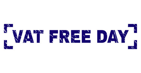 VAT FREE DAY text seal print with corroded style. Text caption is placed between corners. Blue vector rubber print of VAT FREE DAY with dust texture.