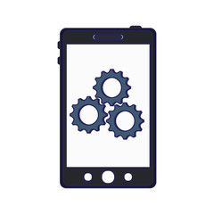 Smartphone with gears on screen blue lines