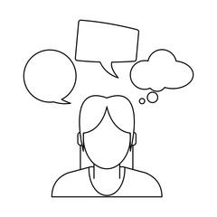 Woman with speech bubbles in black and white