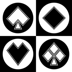Black and white playing cards suits icon set