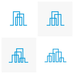 Set of Modern line art City logo template. City skyline line art vector illustration